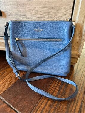 kate spade Blue Pebbled Leather Crossbody Bag with Gold Accents